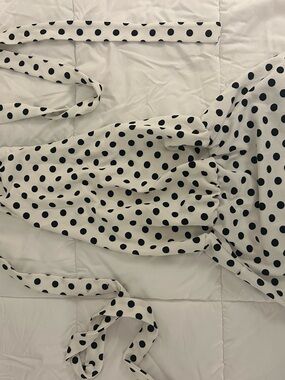 White Polka Dot Wrap Top with Black Dots